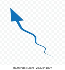 Growing blue Arrow up. Growth chart sign. Flexible arrow indication statistic. Trading stock news impulses. Trade infographic. Vector illustration. Growing arrow icon in isolated background. Eps 10.