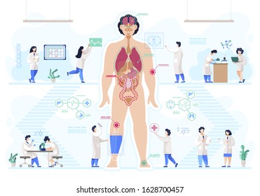 Growing body parts in medical laboratory, doctors and scientists vector. Human anatomy, great scientific achievement, lab-grown bioartificial organs. Scientific research and medicine illustration