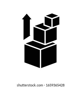 Icono negro de cajas de crecimiento, ilustración conceptual, símbolo plano vectorial, signo de glifo.