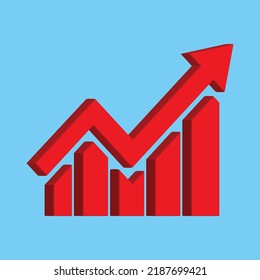 Growing business 3d arrow with bar chart. Profit red arrow, Vector illustration. Business concept, growing chart. Concept of sales symbol icon with arrow moving up. Economic Arrow With Growing Trend.