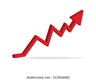 Growing business 3d arrow on white, Profit red arrow, Vector illustration.Business concept, growing chart. Concept of sales symbol icon with arrow moving up. Economic Arrow With Growing Trend.