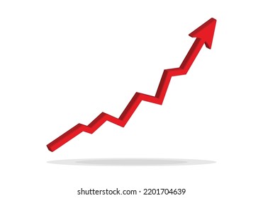 Growing business 3d arrow on white, Profit red arrow, Vector illustration.Business concept, growing chart. Concept of sales symbol icon with arrow moving up. Economic Arrow With Growing Trend.