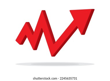 Growing business 3d arrow on white, Profit red arrow, Vector illustration.Business concept, growing chart. Concept of sales symbol icon with arrow moving up. Economic Arrow With Growing Trend.