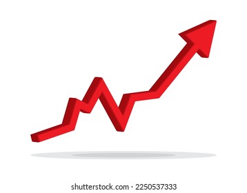 Growing business 3d arrow on white, Profit red arrow, Vector illustration.Business concept, growing chart. Concept of sales symbol icon with arrow moving up. Economic Arrow With Growing Trend.