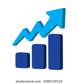 Growing business 3d blue arrow on white. Profit arow Vector illustration.Business concept, growing chart. Concept of sales symbol icon with arrow moving up. Economic blue Arrow With Growing Trend.