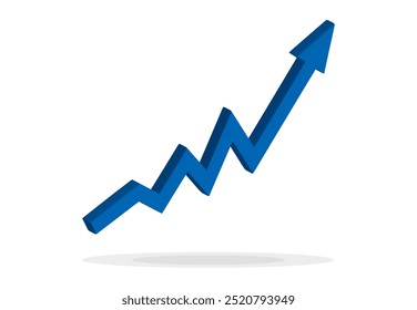 Growing business 3d blue arrow on white. Profit arow Vector illustration.Business concept, growing chart. Concept of sales symbol icon with arrow moving up. Economic blue Arrow With Growing Trend.