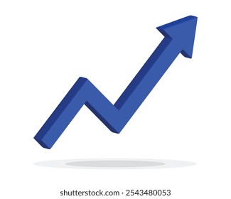 Growing business 3d blue arrow on white. Profit arow Vector illustration.Business concept, growing chart. Concept of sales symbol icon with arrow moving up. Economic blue Arrow With Growing Trend.