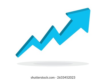 Growing business 3d blue arrow on white. Profit arow Vector illustration.Business concept, growing chart. Concept of sales symbol icon with arrow moving up. Economic blue Arrow With Growing Trend.