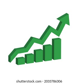 Growing business 3d green arrow with bar chart, Profit arow Vector illustration.Business concept, growing chart. Concept of sales symbol icon with arrow moving up. Economic Arrow With Growing Trend.