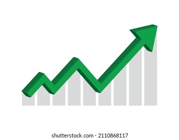 Growing business 3d green arrow with bar chart, Profit arow Vector illustration.Business concept, growing chart. Concept of sales symbol icon with arrow moving up. Economic Arrow With Growing Trend.