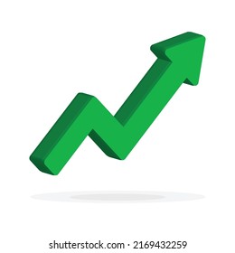 Growing business 3d green arrow on white. Profit arow Vector illustration.Business concept, growing chart. Concept of sales symbol icon with arrow moving up. Economic Arrow With Growing Trend.