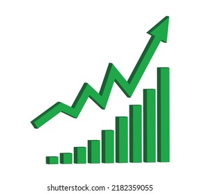 Growing business 3d green arrow with bar chart, Profit arow Vector illustration.Business concept, growing chart. Concept of sales symbol icon with arrow moving up. Economic Arrow With Growing Trend.