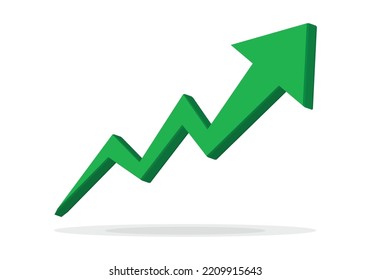 Growing business 3d green arrow on white. Profit arow Vector illustration.Business concept, growing chart. Concept of sales symbol icon with arrow moving up. Economic Arrow With Growing Trend.