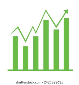 Growing business 3d green arrow with bar chart, Profit arow Vector illustration. Business concept growing chart. Concept of sales symbol icon with arrow moving up. Economic Arrow With Growing Trend 6 