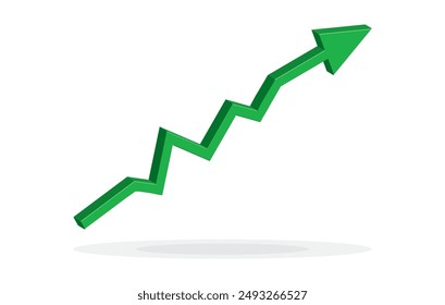 Growing business 3d green arrow on white. Profit arow Vector illustration.Business concept, growing chart. Concept of sales symbol icon with arrow moving up. Economic Arrow With Growing Trend.