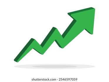 Growing business 3d green arrow on white. Profit arow Vector illustration.Business concept, growing chart. Concept of sales symbol icon with arrow moving up. Economic Arrow With Growing Trend.