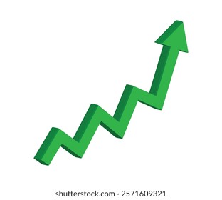 Growing business 3d green arrow on white. Profit arow Vector illustration.Business concept, growing chart. Concept of sales symbol icon with arrow moving up. Economic Arrow With Growing Trend.