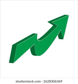 Growing business 3d green arrow on white. Profit arow Vector illustration.Business concept, growing chart. Concept of sales symbol icon with arrow moving up. Economic Arrow With Growing Trend.