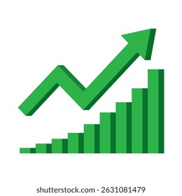 Growing business 3d green arrow with bar chart, Profit arow Vector illustration.Business concept, growing chart. Concept of sales symbol icon with arrow moving up. Economic Arrow With Growing Trend.