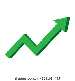 Growing business 3d green arrow on white. Profit arow Vector illustration.Business concept, growing chart. Concept of sales symbol icon with arrow moving up. Economic Arrow With Growing Trend.
