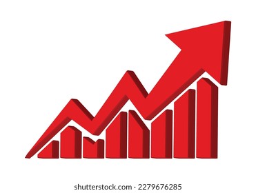 Growing business 3d red arrow on white. Profit red arrow, Vector illustration.Business concept, growing chart. Concept of sales symbol icon with arrow moving up. Economic Arrow With Growing Trend.