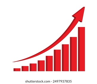 Growing business 3d red arrow on white. Profit red arrow, Vector illustration.Business concept, growing chart. Concept of sales symbol icon with arrow moving up. Economic Arrow With Growing Trend.