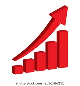 Growing business 3d red arrow on white. Profit red arrow, Vector illustration.Business concept, growing chart. Concept of sales symbol icon with arrow moving up. Economic Arrow With Growing Trend.