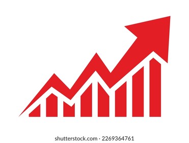 Growing business arrow on white background, Profit red arrow, Vector illustration.Business concept, growing chart. Concept of sales symbol icon with arrow moving up. Economic Arrow With Growing Trend.