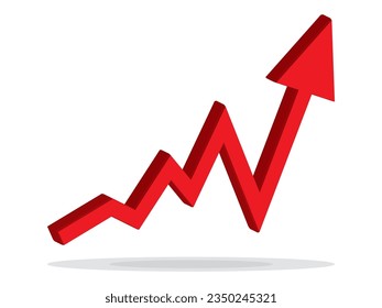 Growing business arrow up on white background. Profit 3D red arrow, Vector.Business concept, growing chart. Concept of sales symbol icon with arrow moving up. Economic Arrow With Growing Trend.