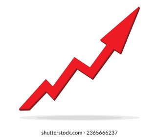 Growing business arrow up on white background. Profit 3D red arrow, Vector.Business concept, growing chart. Concept of sales symbol icon with arrow moving up. Economic Arrow With Growing Trend.