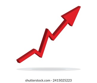 Growing business arrow up on white background. Profit 3D red arrow, Vector.Business concept, growing chart. Concept of sales symbol icon with arrow moving up. Economic Arrow With Growing Trend.