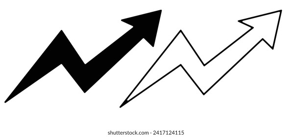 Growing business  arrow on white, Profit black arrow, Vector illustration.Business concept, growing chart. Concept of sales symbol icon with arrow moving up. Economic Arrow With Growing Trend.