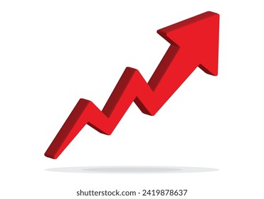 Growing business arrow up on white background. Profit 3D red arrow, Vector.Business concept, growing chart. Concept of sales symbol icon with arrow moving up. Economic Arrow With Growing Trend.