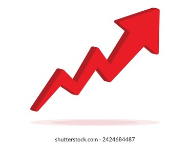 Growing business arrow up on white background. Profit 3D red arrow, Vector.Business concept, growing chart. Concept of sales symbol icon with arrow moving up. Economic Arrow With Growing Trend.