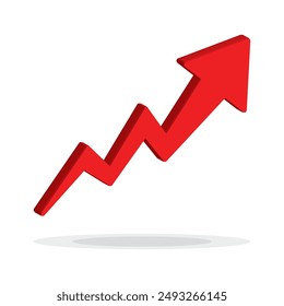 Crecimiento de la flecha de negocios sobre fondo blanco. Flecha roja 3D de la ganancia, concepto de Vector.Business, gráfico creciente. Icono de símbolo de concepto de ventas con la flecha hacia arriba. Flecha económica con tendencia creciente.