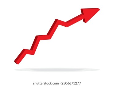 Growing business arrow up on white background. Profit 3D red arrow, Vector.Business concept, growing chart. Concept of sales symbol icon with arrow moving up. Economic Arrow With Growing Trend.