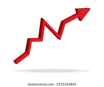 Growing business arrow up on white background. Profit 3D red arrow, Vector.Business concept, growing chart. Concept of sales symbol icon with arrow moving up. Economic Arrow With Growing Trend.