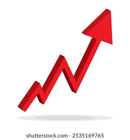 Growing business arrow up on white background. Profit 3D red arrow, Vector.Business concept, growing chart. Concept of sales symbol icon with arrow moving up. Economic Arrow With Growing Trend.