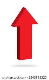 Growing business arrow up on white background. Profit 3D red arrow, Vector.Business concept, growing chart. Concept of sales symbol icon with arrow moving up. Economic Arrow With Growing Trend.