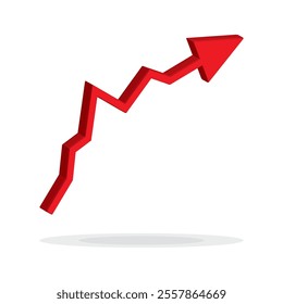 Growing business arrow up on white background. Profit 3d red arrow, Vector.Business concept, growing chart. Concept of sales symbol icon with arrow moving up. Economic Arrow With Growing Trend.