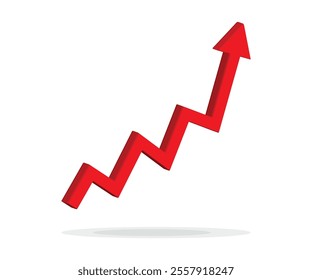 Growing business arrow up on white background. Profit 3D red arrow, Vector.Business concept, growing chart. Concept of sales symbol icon with arrow moving up. Economic Arrow With Growing Trend.