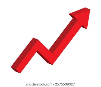 Growing business arrow up on white background. Profit 3d red arrow, Vector.Business concept, growing chart. Concept of sales symbol icon with arrow moving up. Economic Arrow With Growing Trend.