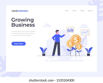 Growing business flat vector illustration concept, can be used for landing page, ui, web, app intro card, editorial, flyer, and banner.