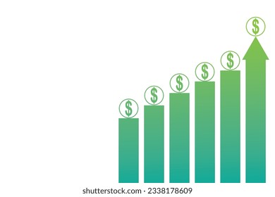 Growing business graph with dollar sign on a white background. Vector illustration.