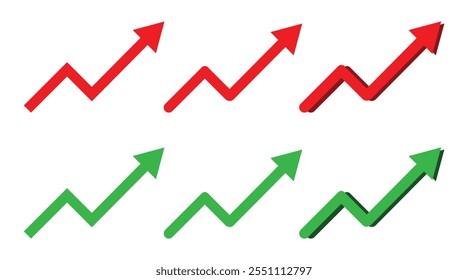 Flecha verde y roja del negocio creciente. Beneficio verde y flecha roja, Ilustración vectorial. Concepto de negocio, gráfico creciente. Concepto de icono de símbolo de ventas con la flecha que se mueve hacia arriba. ilustración.