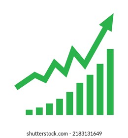 Growing business green arrow with bar chart, Profit arow Vector illustration.Business concept, growing chart. Concept of sales symbol icon with arrow moving up. Economic Arrow With Growing Trend.