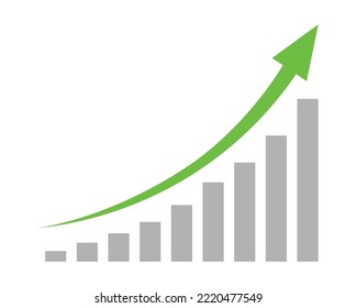 Growing business green arrow with bar chart, Profit arow Vector illustration.Business concept, growing chart. Concept of sales symbol icon with arrow moving up. Economic Arrow With Growing Trend.