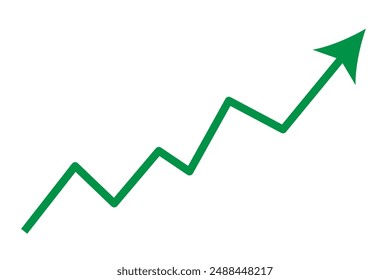 Growing business green arrow chart bar. Profit arow Vector illustration. Business concept, growing chart. Concept of sales symbol icon with arrow moving up. Economic Arrow With Growing Trend.