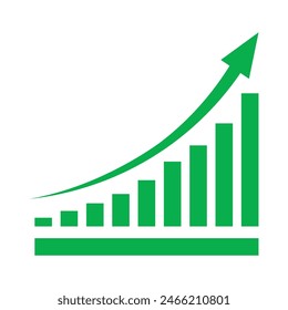 Growing business green arrow on white. Profit arow Vector illustration.Business concept, growing bar chart. Concept of sales symbol icon with arrow moving up. Economic Arrow With Growing Trend.