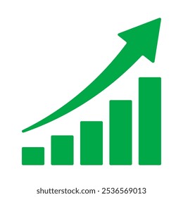 Growing business green arrow on white. Profit arow Vector illustration.Business concept, growing bar chart. Concept of sales symbol icon with arrow moving up. Economic Arrow With Growing Trend.